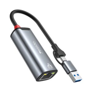 Convertisseur Ethernet Gigabit 2 en 1 TC/USB HB26 en alliage d'aluminium, transmission filaire haute vitesse 1 000 Mbps